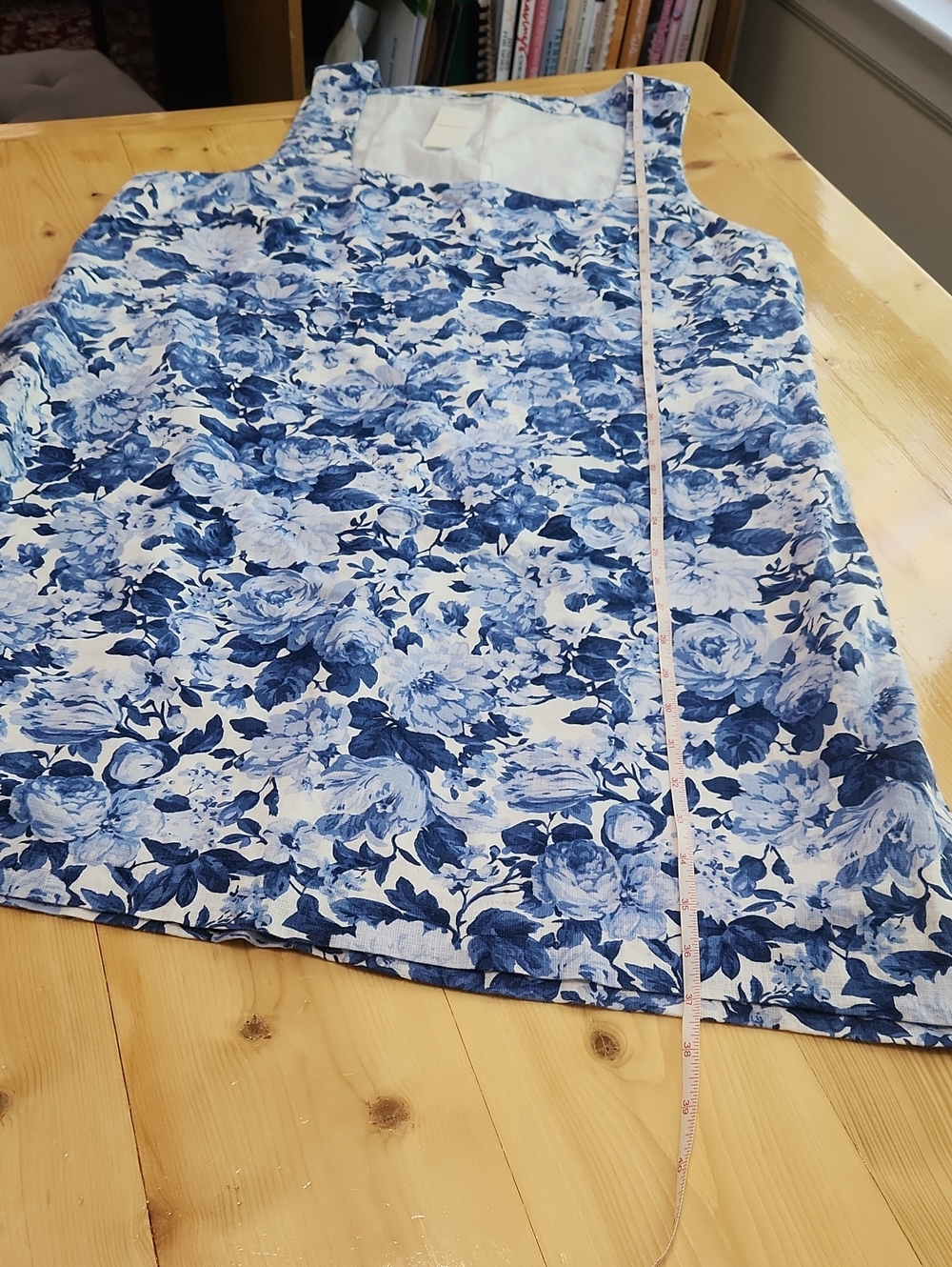 Abercrombie & Fitch Linen Wide Strap Mini Dress Square Neck Blue White XLT - Picture 12 of 16